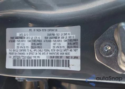 2013 Mazda Cx-9 Sport из США, поврежденный, VIN JM3TB2BV7D0414644